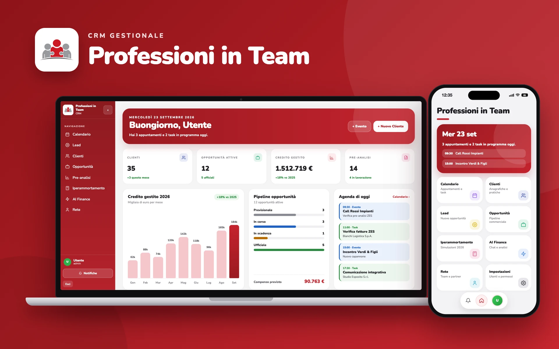 Il CRM Professioni in Team su computer e smartphone