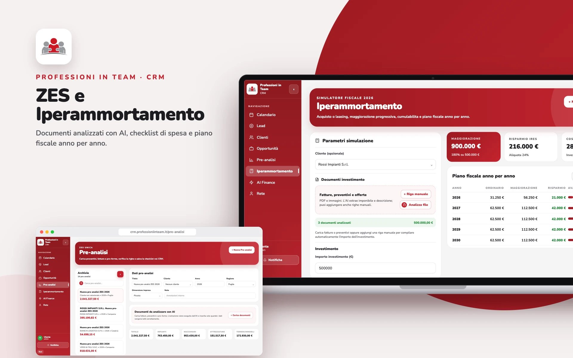 Pre-analisi ZES e simulazione di iperammortamento nel CRM Professioni in Team