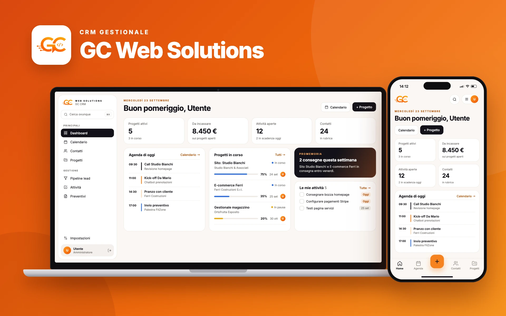 Il gestionale GC CRM su computer e smartphone